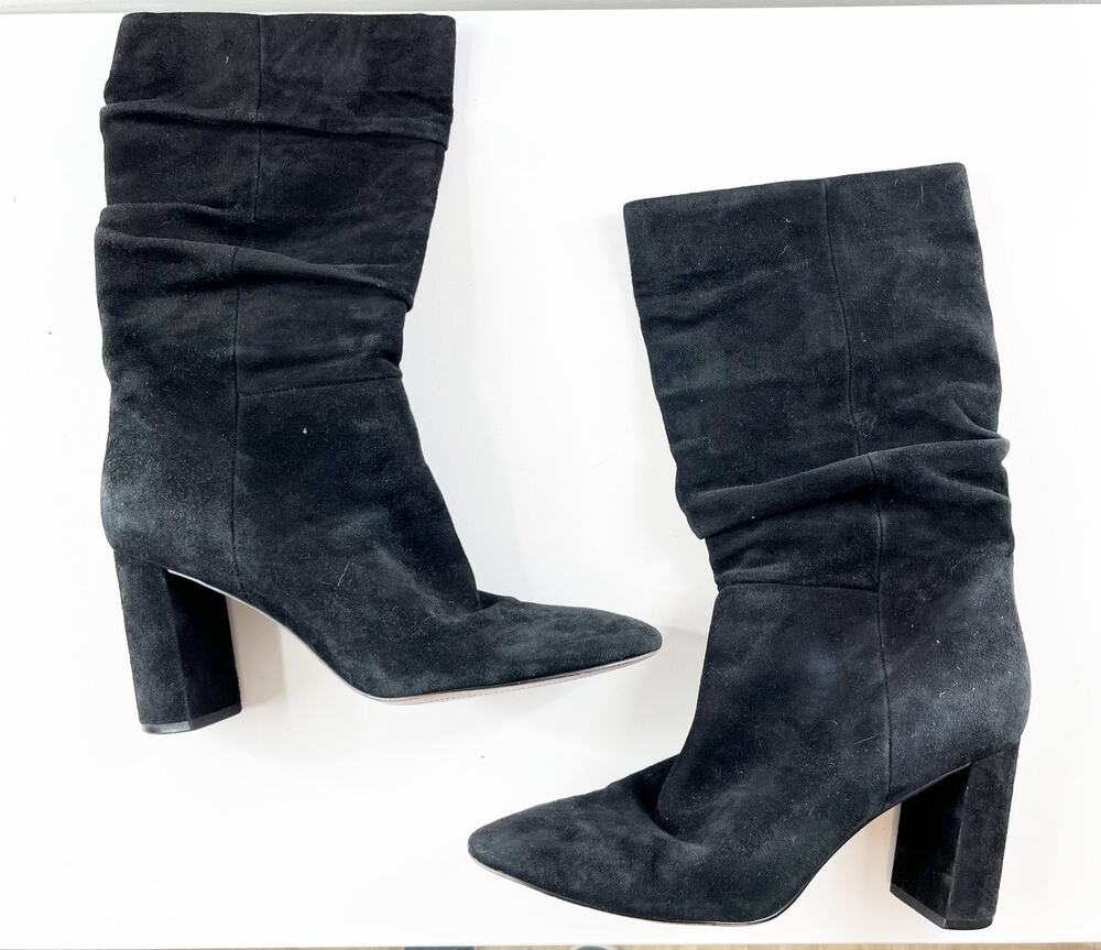 Banana Republic Pointed Toe Suede Slouchy Mid Calf Boots Black 9.5